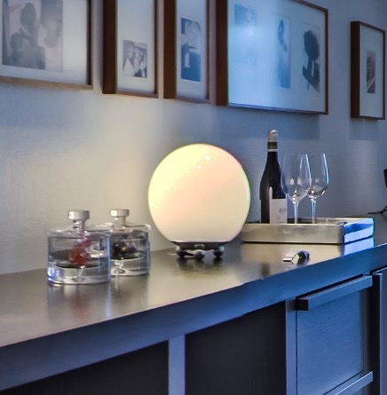 Minibar with a wine bottle and glasses