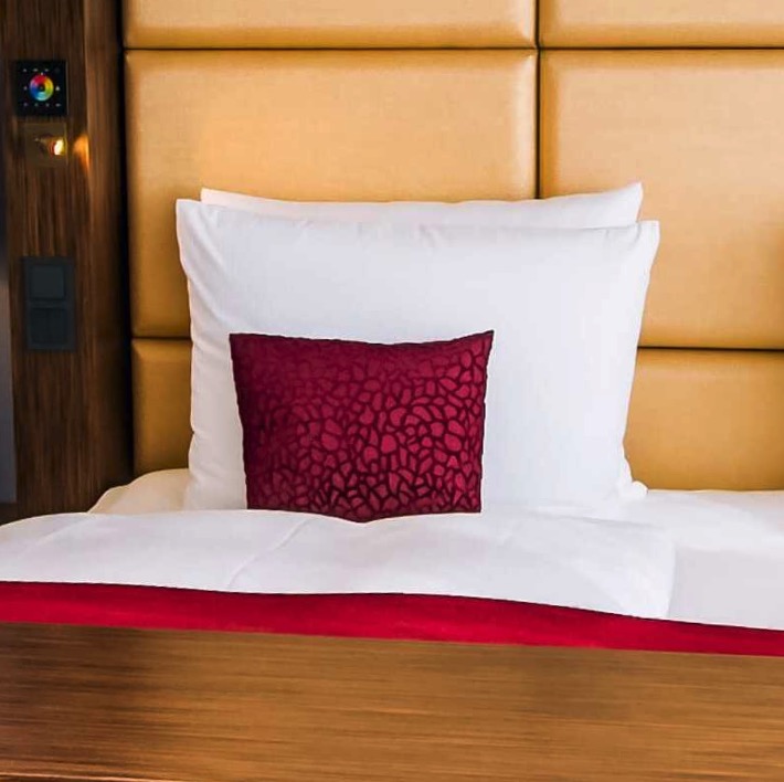 Leather headboard with a burgundy cushion